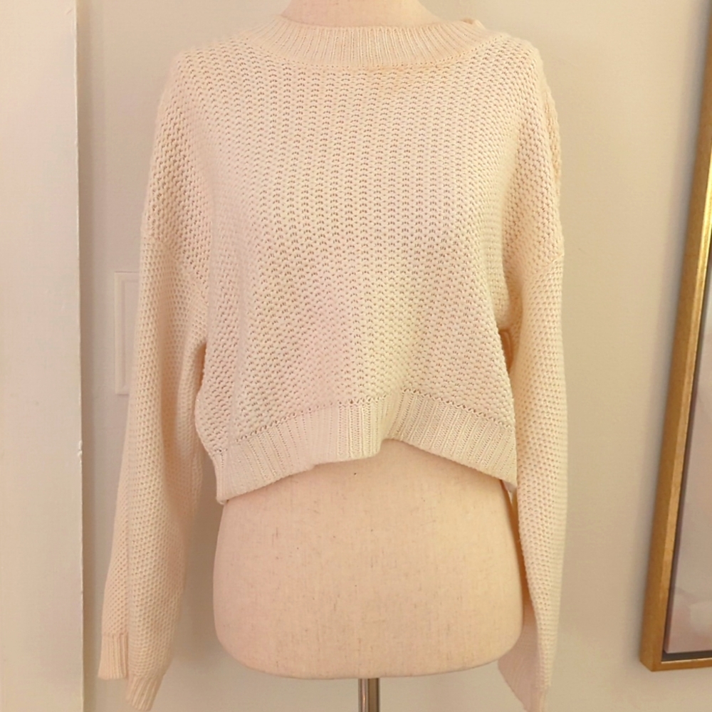 Lara Knit White Cropped Sweater, Size L